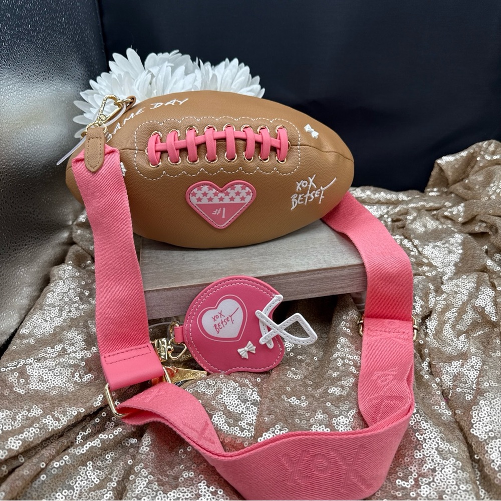 Betsey Johnson Pink and Brown Football Bag